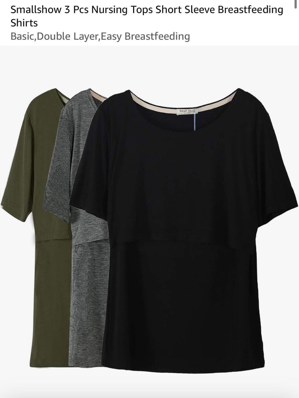 Nursing Top lot - Short Sleeve Breastfeeding Tee (Black, Gray, Olive)